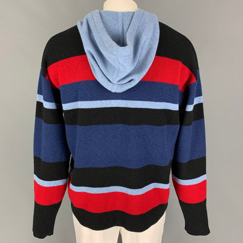 JWANDERSON Taille L Bleu Noir Rouge Rayure Pull à capuche en laine mérinos