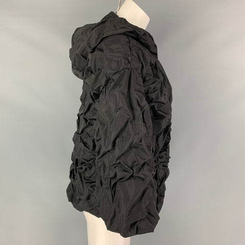 PRADA Size 2 Black Nylon Ruched Hooded Jacket