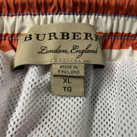 BURBERRY Size XL Multi-Color Black Stripe Polyester Swim Trunks