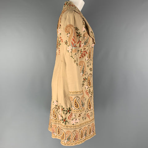 BIYA Talla XS Abrigo con broches bordados de seda multicolor beige