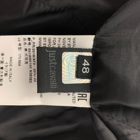 JUST CAVALLI Size 38 Black Grey Jacquard Wool Blend Peak Lapel Sport Coat