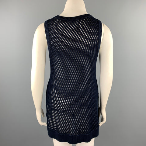 VINCE Size L Navy Crochet Cotton Sleeveless Tunic Dress