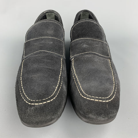TO BOOT NY Size 10.5 Black Contrast Stitch Suede Slip On Penny Loafers