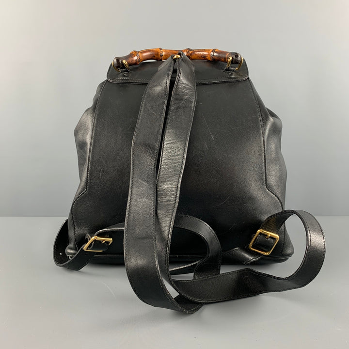 GUCCI Black Leather Bamboo Backpack Handbag