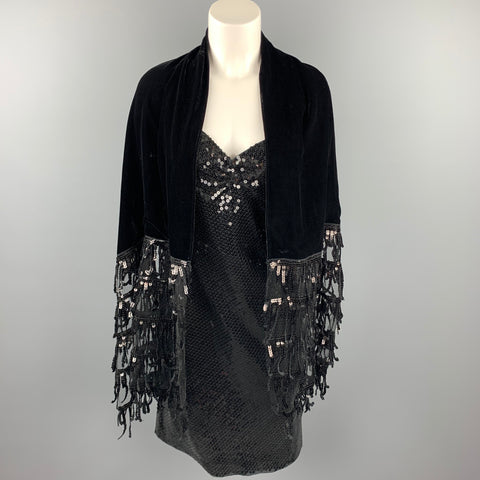 GIORGIO ARMANI Taille 6 Robe à bretelles spaghetti en mélange de polyester à paillettes noires