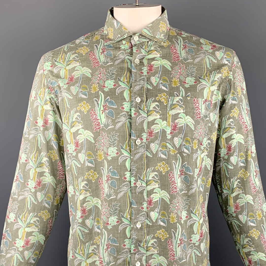 HARTFORD Size M Green Print Cotton Button Up Long Sleeve Shirt