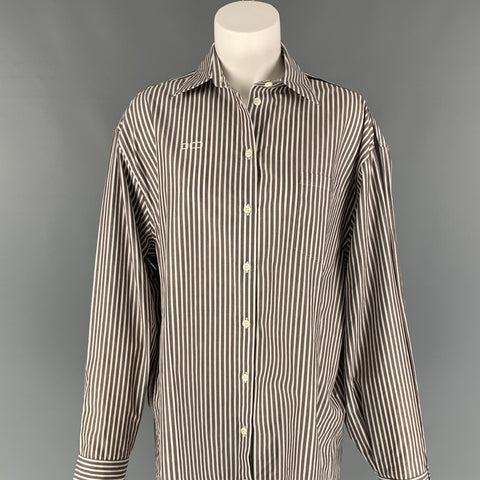 PETER DO Blusa extragrande de popelín de algodón con rayas color topo talla 2