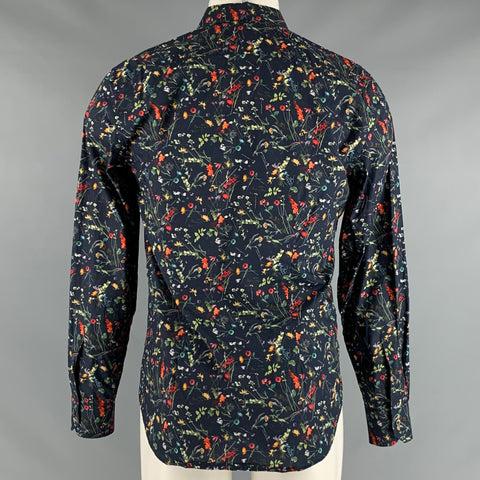 PAUL SMITH Size M Navy Multi-Color Floral Cotton Long Sleeve Shirt