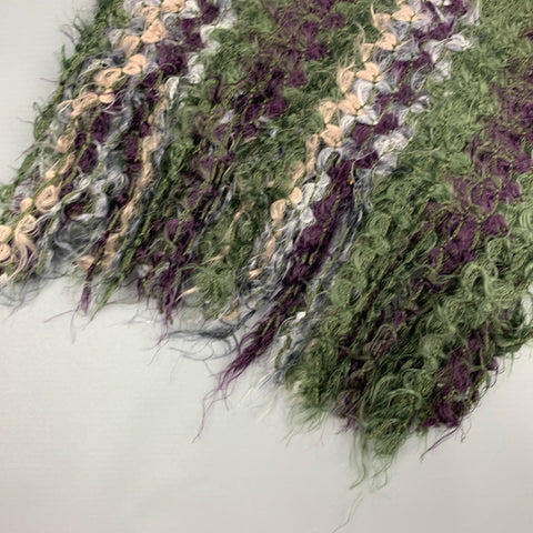 VINTAGE Green & Purple Stripe Knitted Fringe Scarf