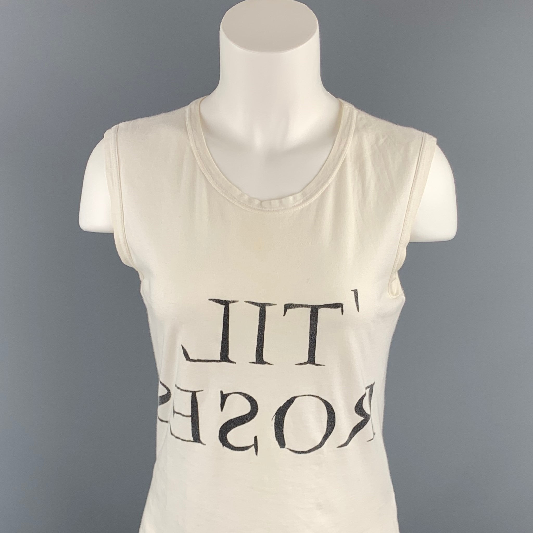 大人気！！　Ann Demeulemeester タンクトップ　ホワイト ANN DEMEULEMEESTER Size 6 White Graphic Cotton Tank Top – Sui