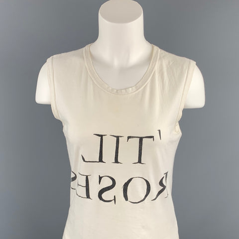 ANN DEMEULEMEESTER Size 6 White Graphic Cotton Tank Top