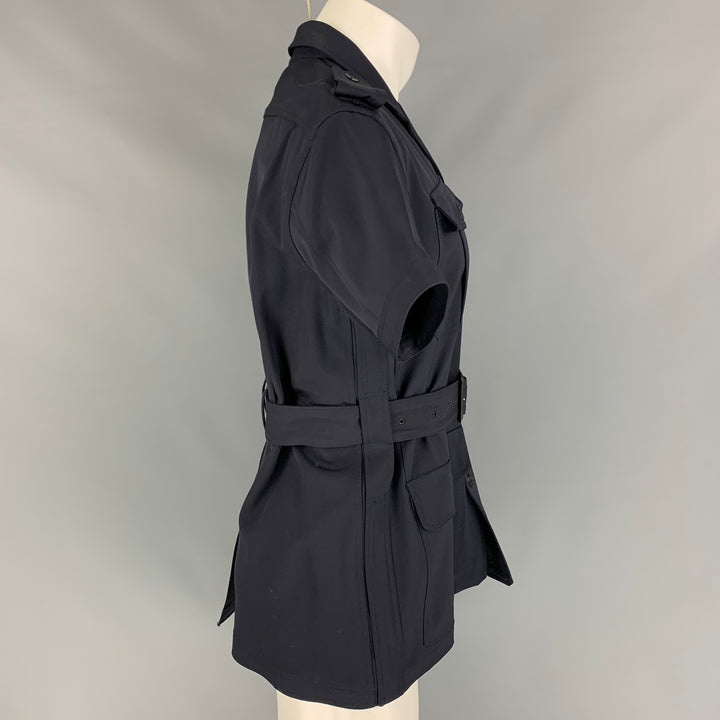 BURBERRY PRORSUM Spring 2011 Size M Navy Blue Short Sleeve Belted Military Jacket