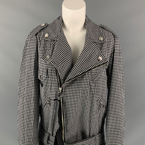 PINKO Size 6 Black & White Gingham Cotton Asymmetrical Jacket