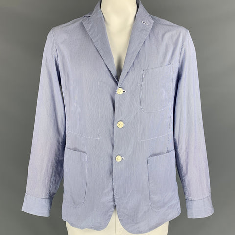 45rpm Size XL Blue & White Pinstripe Cotton Notch Lapel Jacket