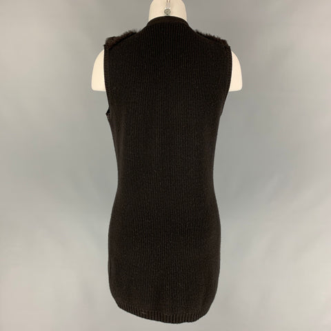 S by MAX MARA Size M Brown Knitted Wool / Cashmere Rabbit Fur Trim Vest