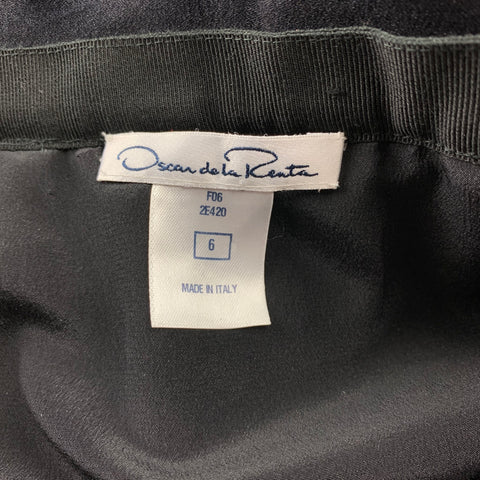 OSCAR DE LA RENTA F/W 2006 Size 6 Black Wool & Angora Floral Embellished Belted Skirt