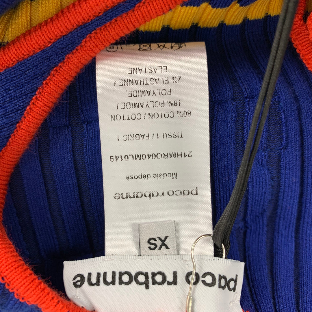PACO RABANNE Size XS Multi-Color Striped Ribbed Cotton Blend Midi Dress