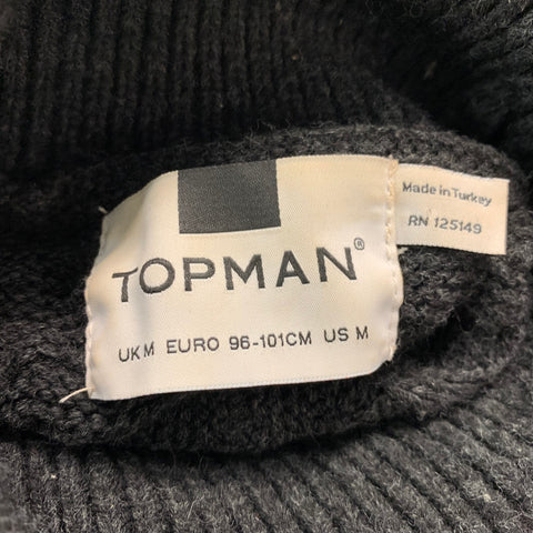 TOPMAN Size M Grey Red Color Block Knit Turtleneck Sweater