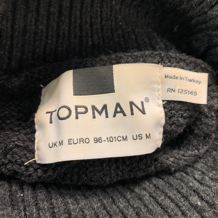 TOPMAN Size M Grey Red Color Block Knit Turtleneck Sweater