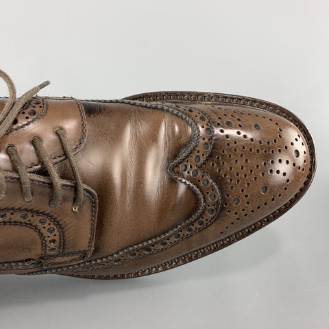 BARNEY'S NEW YORK Taille 8.5 Brogues à lacets en cuir antique marron avec bout d'aile