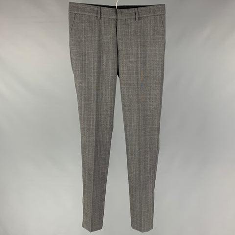 THE KOOPLES Size 30 Grey Plaid Wool Zip Fly Dress Pants
