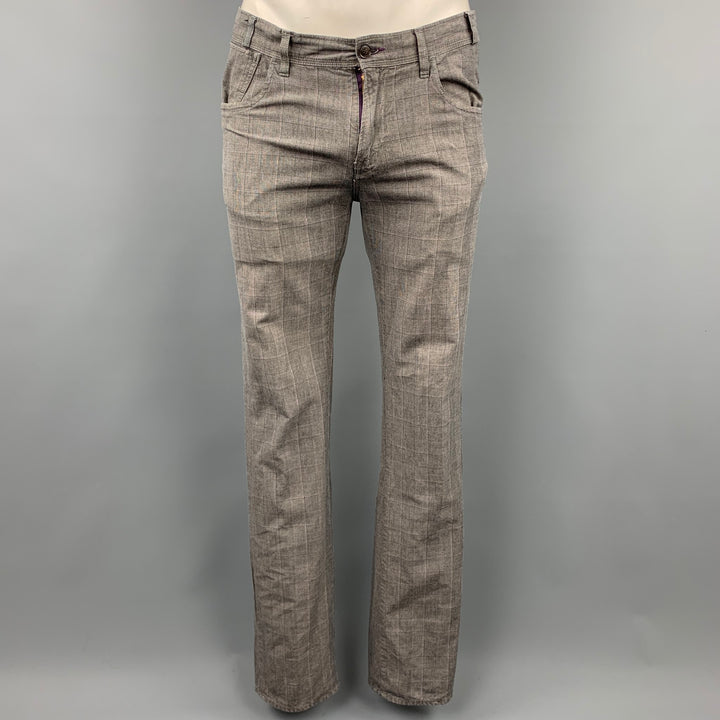 PAUL SMITH JEANS Size L Grey Plaid Cotton Notch Lapel Suit