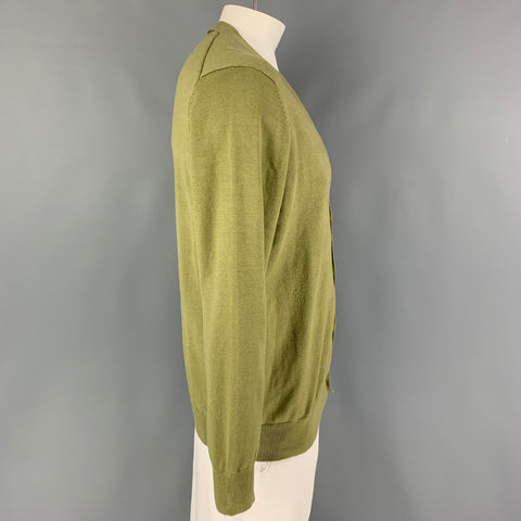 KITON Size L Green Cashmere / Silk V-Neck Cardigan