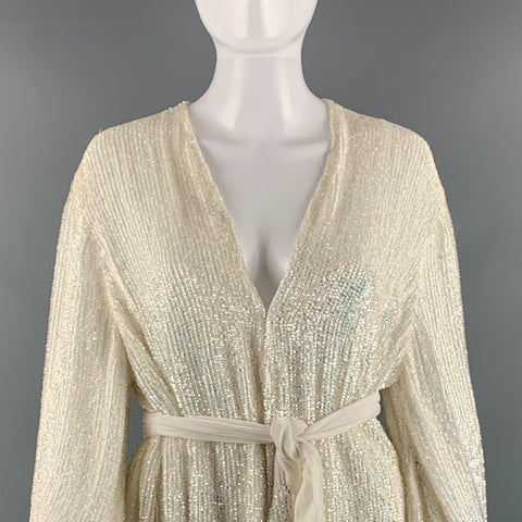 RETROFETE Robe portefeuille à paillettes en viscose crème taille S