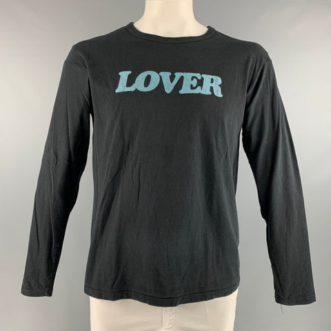 BIANCA CHANDON Size L Black Blue Cotton Long Sleeve T-shirt