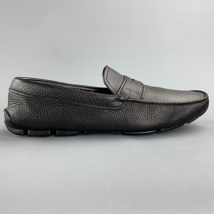 PRADA Size 8.5 Black Leather Drivers Loafers