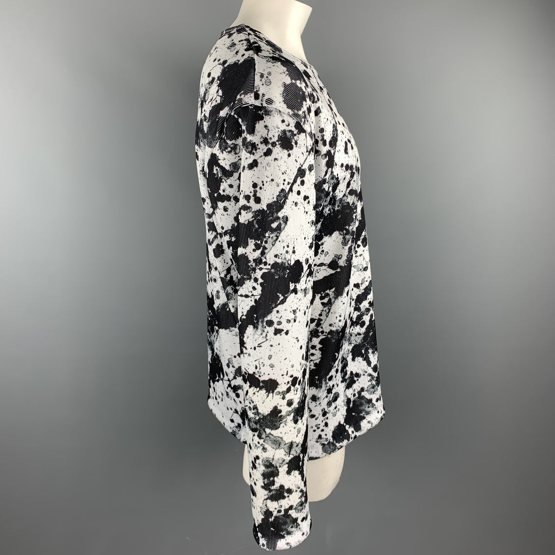 COMME des GARCONS BLACK Size XXL Black & White Splattered Polyester Pullover