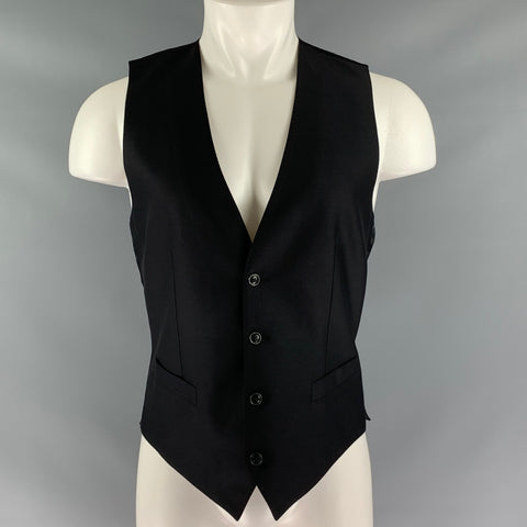 DOLCE & GABBANA  Size 38 Black Solid Wool & Silk Buttoned Vest