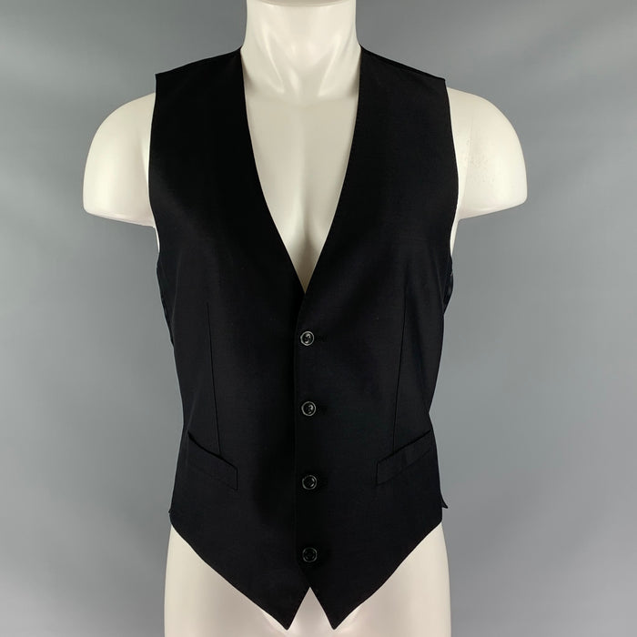 DOLCE &amp; GABBANA Talla 38 Chaleco con botones de seda y lana lisa negro