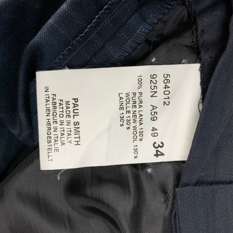 PAUL SMITH Size 34 Navy Plaid Wool Zip Up Dress Pants