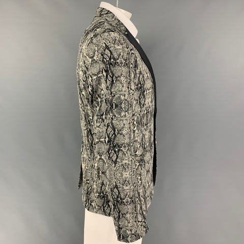 JUST CAVALLI Size 42 Grey Black Snake Skin Print Cotton Blend Peak Lapel Sport Coat