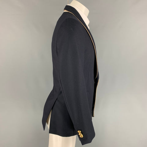 DRIES VAN NOTEN Size 38 Navy Gold Woven Wool Blend Shawl Collar Sport Coat
