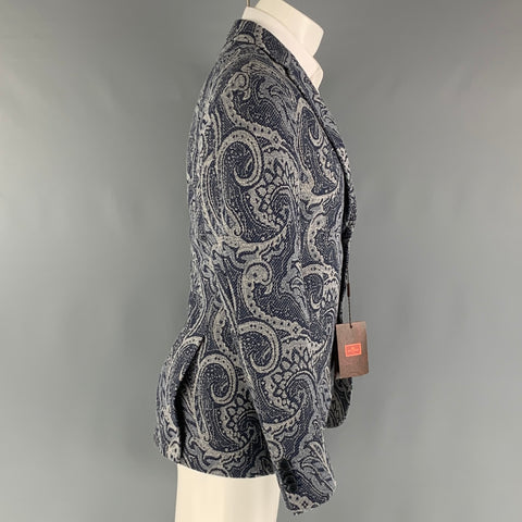ETRO Size 38 Navy Jacquard Cotton Blend Notch Lapel Sport Coat