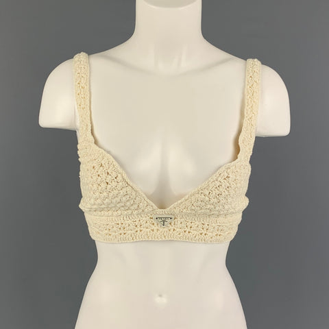 PRADA Taille S Top court en crochet de coton beige
