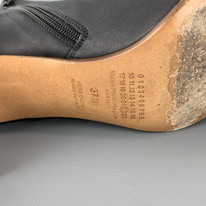 MAISON MARTIN MARGIELA Size 7.5 Navy Leather Peep Toe Ankle Boots