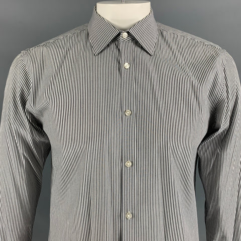 BOSS by HUGO BOSS Size L Black & White Stripe Cotton Long Sleeve Shirt