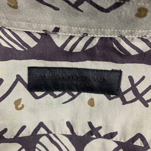 BURBERRY PRORSUM Spring 2013 Size XL Green Black Print Cotton Long Sleeve Shirt