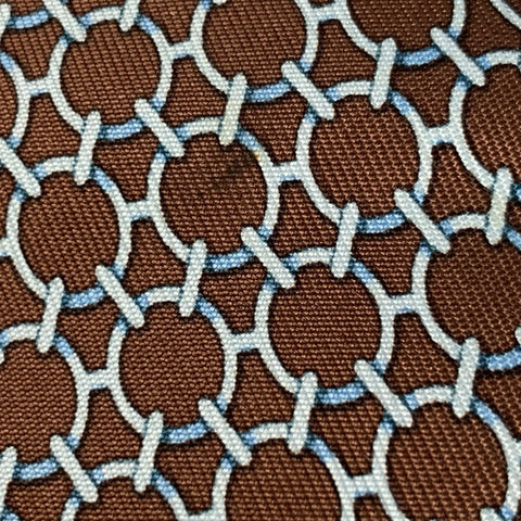 HERMES Brown White Silk Tie