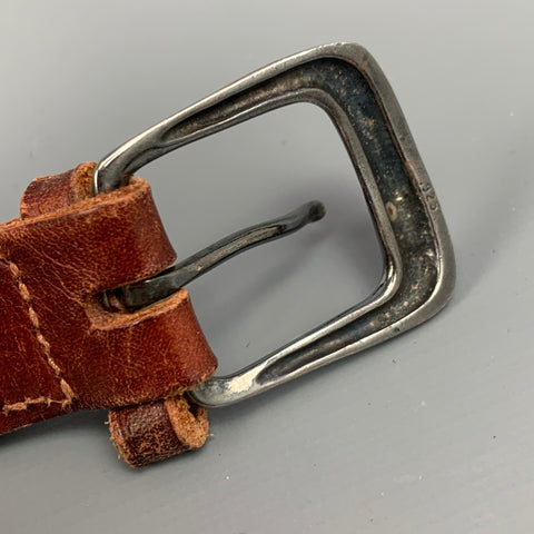 RALPH LAUREN Size 36 Brown Woven Leather Sterling Silver Belt