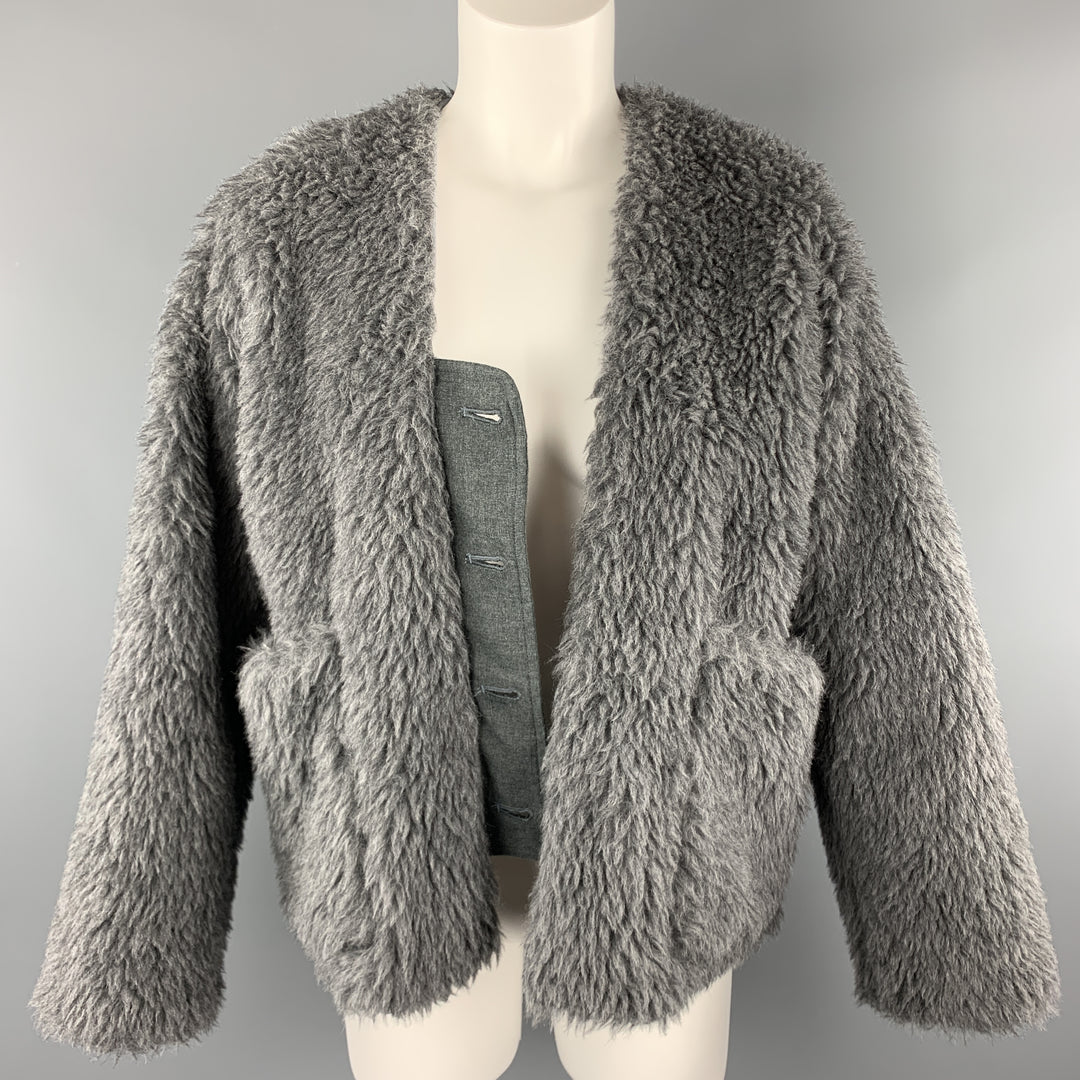 TOUJOURS Size S Gray Alpaca Blend Fauc Fur V Neck Jacket