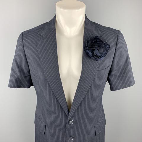VINTAGE Taille 40 Manteau de sport à revers cranté à fines rayures marine