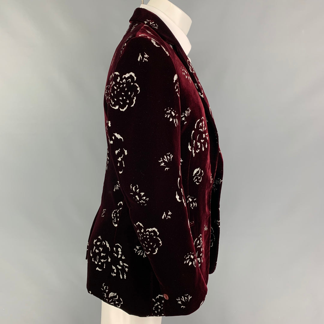 ALEXANDER MCQUEEN FW 16 Size 42 Burgundy Silver Print Viscose Sport Coat