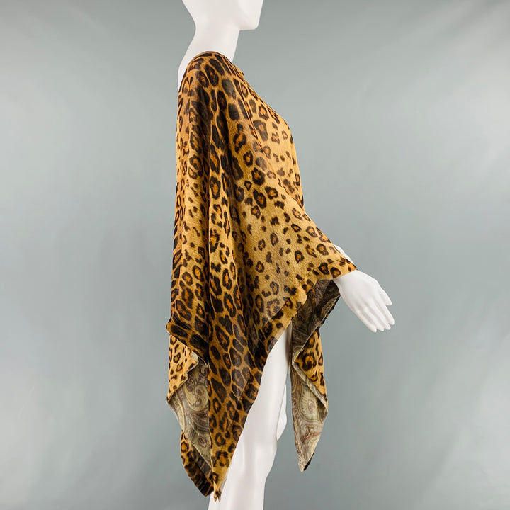 ETRO Size One Size Beige Brown Silk Leopard Poncho Dress Top