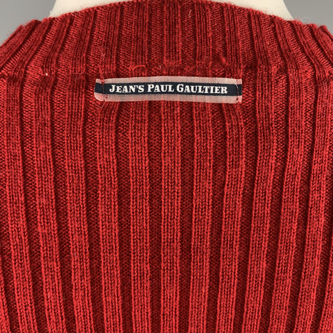 GAULTIER JEANS Size L Red Ribbed Knit Wool JSPG Button Sleeve Pullover