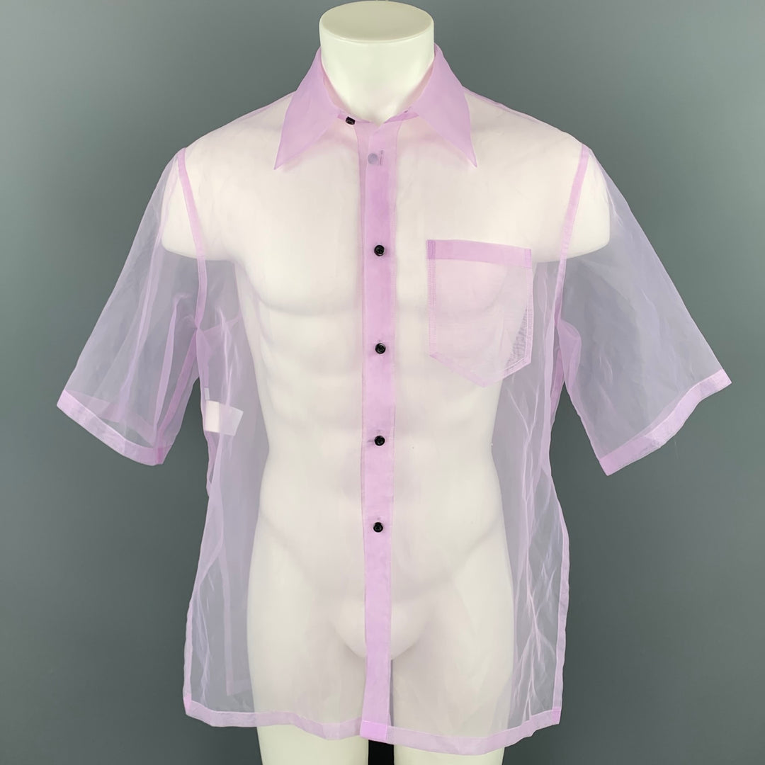 CHIN MENS Size M Lavender See Through Organza Button Up Short Sleeve Shirt