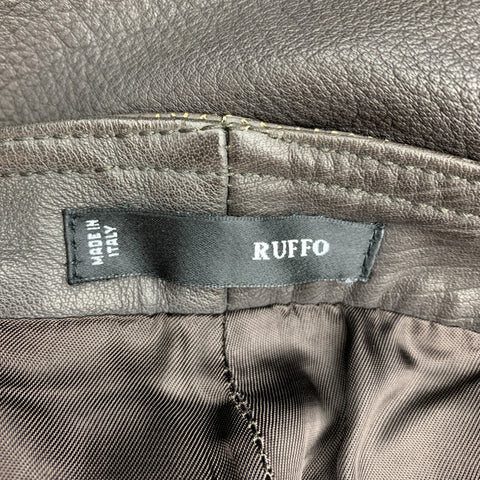 RUFFO Size 34 Taupe Textured Leather Knee Pad Biker Pants